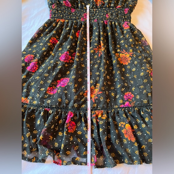 Angie Dark Hunter Green Floral Print Boho Long Sleeve Mini Dress Size XS NWT - Picture 7 of 7